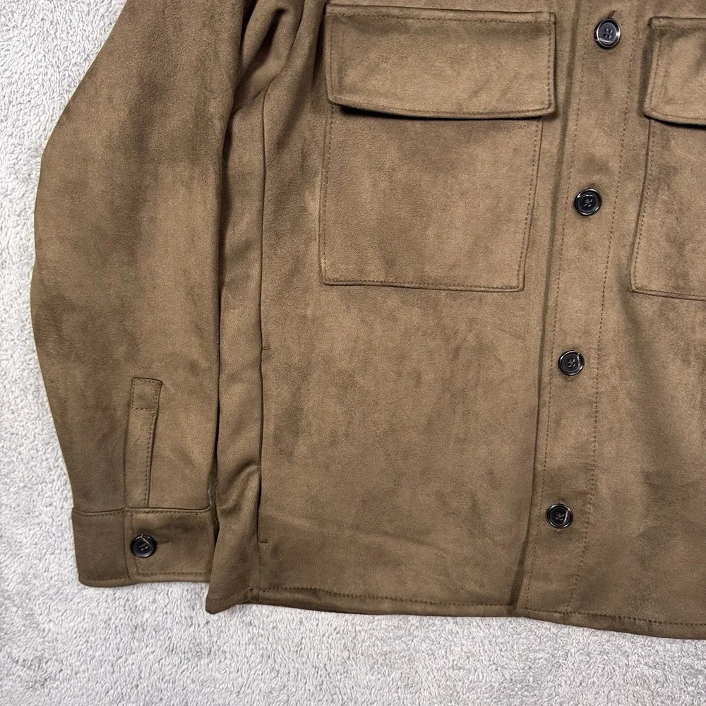 Abercrombie & Fitch Jacket Mens L Vegan Suede Trucker Button Front Cargo Brown
